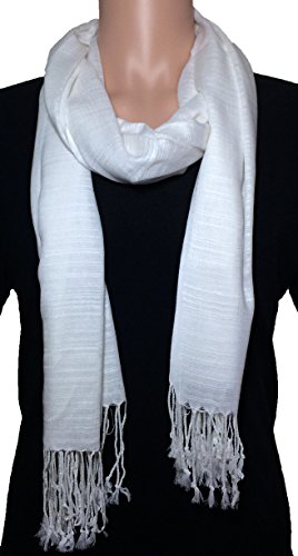100% Natural Pure Silk Scarf, Solid Color Plain Scarves Soft Winter, White2