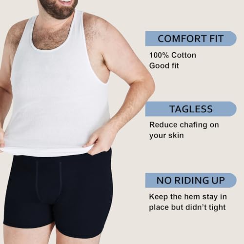 Image of Men's 100% Cotton High Waist Regular Fit Solid Boxer Briefs Innerwear Long Trunks Plus Size Full Underwear