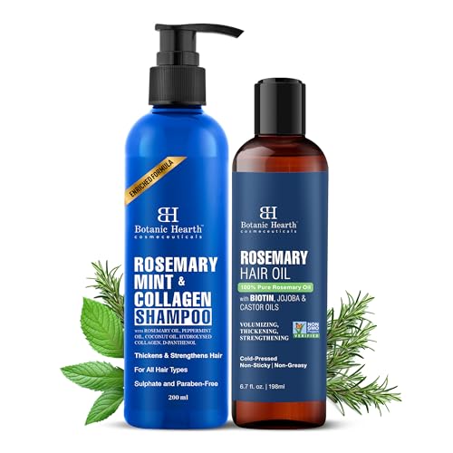 Image of Botanic Hearth Rosemary Hair Care Combo - Hair Oil (198ml)& Mint Shampoo | Hair Growth, Hair Fall Control, Dandruff Relief, Itchy Scalp, Frizz Control & Root Strength | Sulfate & Paraben-Free
