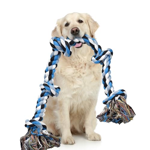 LECHONG Dog Toys for Aggressive Chewers Tough Rope Chew Toys for Large and Medium Dog 3 Feet 5 Knots Indestructible Cotton Rope for Large Breed Dog Tug of War Dog Toy Teeth Cleaning