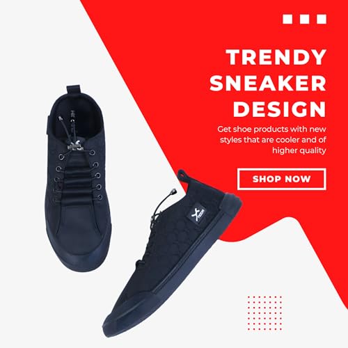 Image of Men's Black Canvas Sneakers - Stylish Casual Shoes with Non Tie Elastic Laces | 7mm Memory Foam & EVA Insole | Lightweight & Comfortable Everyday Footwear (Sizes 6-10)