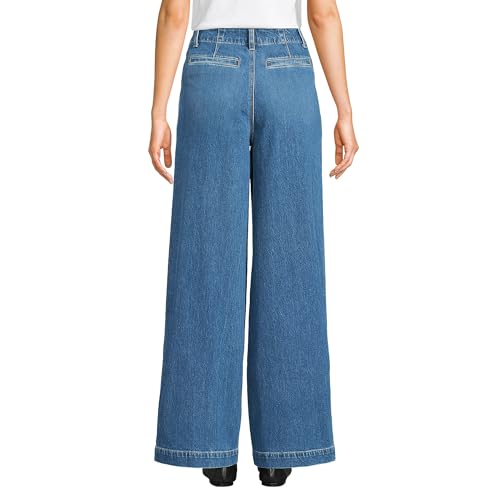 Lands' End Women's Petite Soft Denim High Rise Wide Leg Top Stitch Trousers2