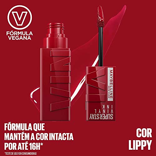 Image of Maybelline Super Stay Vinyl Ink Longwear No-Budge Liquid Lipcolor Makeup, Highly Pigmented Color and Instant Shine, Lippy, Cranberry Red Lipstick, 0.14 fl oz, 1 Count