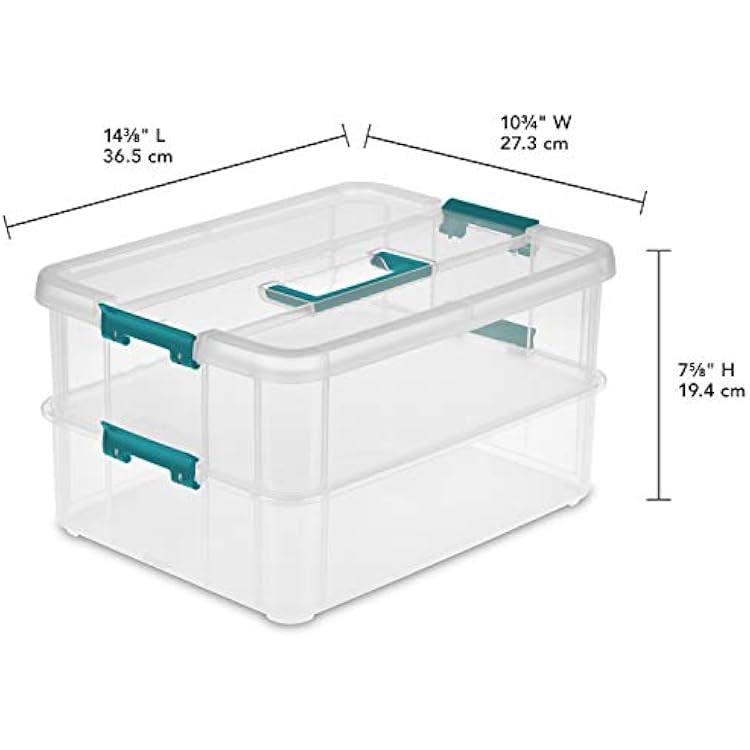 Sterilite 1427CLR Stack & Carry - 2 Layer Box, Clear Lid & Blue Handle, See-through layers