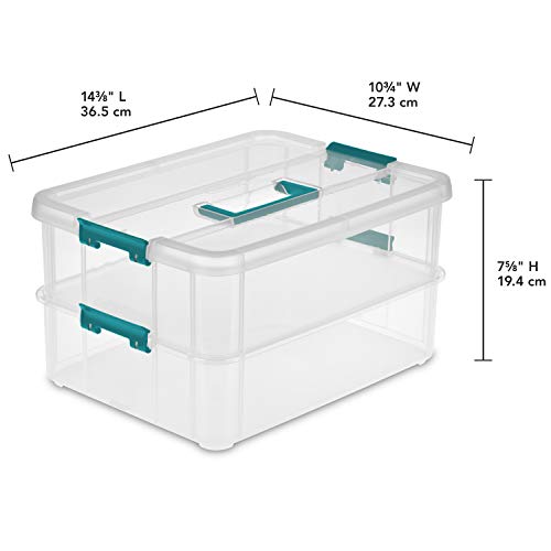 Sterilite 1427Clr Stack & Carry - 2 Layer Box, Clear Lid & Blue Handle, See-Through Layers #TOP1