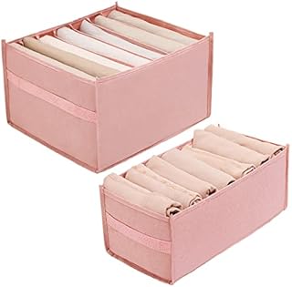 Wardrobe Clothes Organizer, Foldable Drawer Dividers for Clothes, Jeans, Underwear, Legging, Skirts, Sock, T-shirt, Closet Organizers and Storage Nylon Washable Clothes Drawer 7Grids-Pink, Large+Small