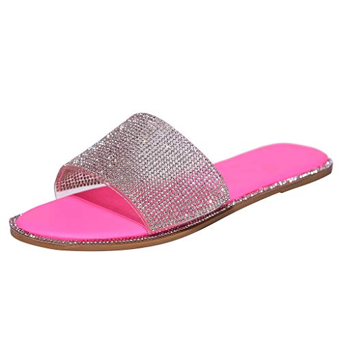 Noldares Sandals For Women Summer Casual Open Toe Rhinestone Slipper Slip-On Comfy Casual Flat Sandals #TOP4