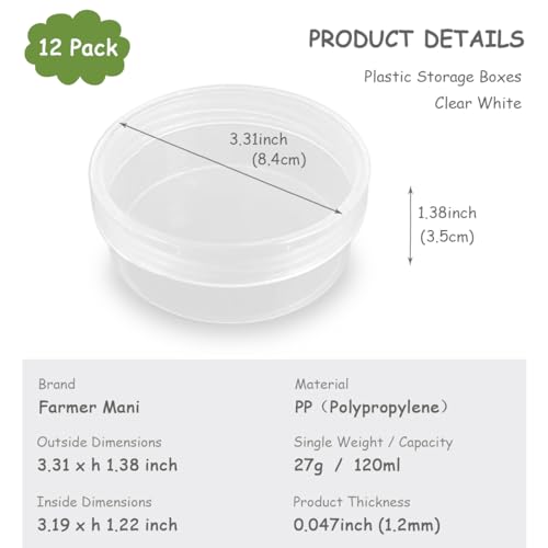 Image of 12 Pcs 4.05 oz Round Plastic Containers 3.31 x 1.38 Inch (DxH), Bead Organizers with Lid for Beads Cards and Other Craft Accessories