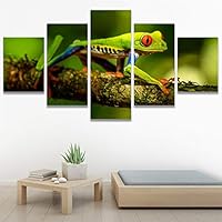 SIGNWIN 5 Panel Canvas Wall Art Amphibians Closeup Decorative Elements Frog Hallway Impressionism Multicolor for Home Decorations Ready to Hang - 60