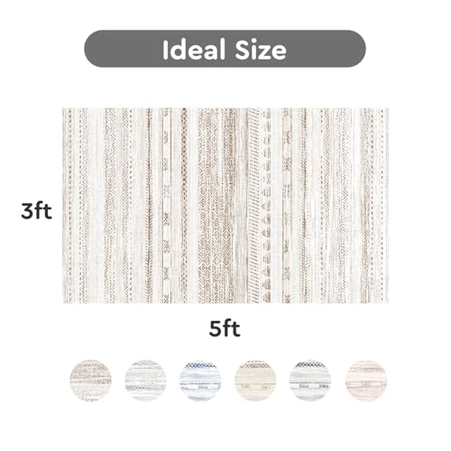 3x5 Area Rug Machine Washable Non Slip Rug Distressed Neutral Moroccan Boho Rug Ultra Soft Indoor Rugs for Bedroom Living Room Entryway Kitchen Foyer Bedside, Light Brown