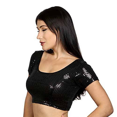 Women's Designer Saree Blouse Readymade - Stretchable Sequin Top Blouse for Saree Indian3