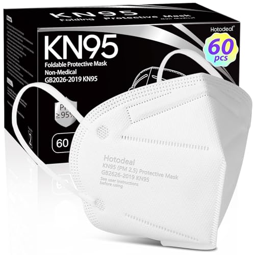 Image of Hotodeal KN95 Face Mask 60 PCS, White KN95 Mask, 5 Layers Cup Dust Mask, for Men, Women, Healthcare Worker, Essential Workers