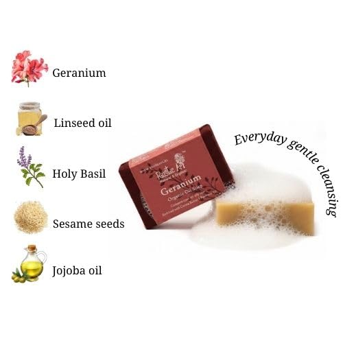 Image of Rustic Art Geranium Soap | Deep Cleansing, Oil Balancing | Jojoba Oil & Cocoa Butter | Sulphate, Paraben Free | Men Women | 100g