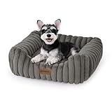 ZOMISIA Small Dog Beds for Small Dogs - Washable Cat Beds for Indoor Cats, Rectangle Orthopedic Puppy Bed with Fluffy Removable Cover, 20x19x7inches, Grey