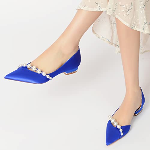 Women's Pointed Toe Pearl Satin Wedding Flats for Bride Comfortable White Bridal Shoes Prom Party Shoes Pumps2