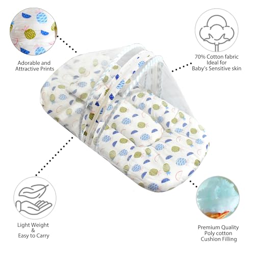 Image of VParents Fruity Blue Cotton Bedding Set & Mosquito Net