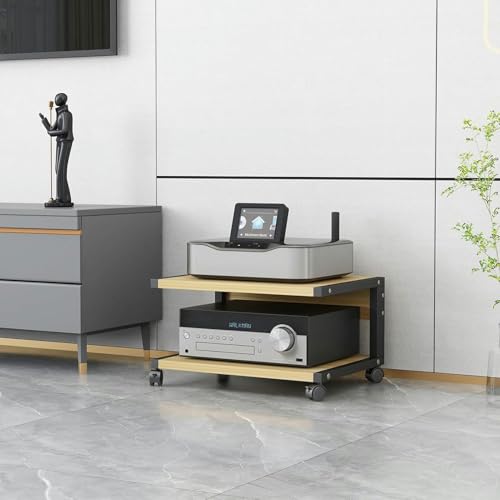 Soportes de altavoz Soporte multimedia móvil de 2 niveles, estante de almacenamiento abierto multifunción para reproductores, televisores, consolas de juegos, accesorios de TV y gabinete para compone