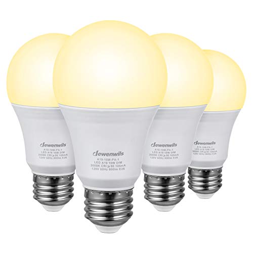 DEWENWILS 4-Pack Dimmable LED A19 Light Bulb, Soft White Light with Warm Glow, 800 Lumen, 3000K, 10W (60 Watt Equivalent), E26 Medium Screw Base, UL Listed