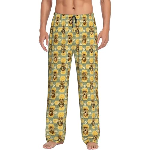 Mens Pajama Pants - Flower Bee Print Soft Sleep Lounge Pants For Men, Casual Pj Bottoms With Pockets 5
