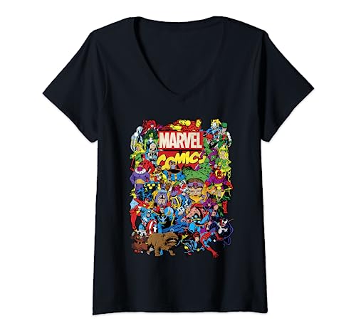 T-shirt Marvel Comics Heroes Group Shot V-Neck : Ne Choisissez plus entre Style Geek et Élégance