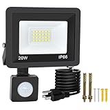 SEMSMOKS Motion Sensor Outdoor Flood Lights, 20W Plug-in Security Lights with 5FT Cord, 6000K 120V Motion Sensor Detector Lights for Outside, IP66 Waterproof, Adjustable Sensor Range & Timer