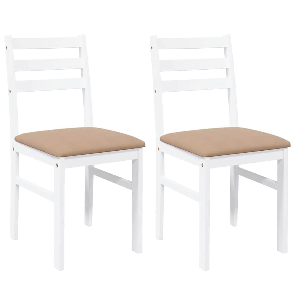 vidaXL Sillas de Comedor con Cojines 2uds Madera Maciza Blanco Caucho, Silla de Comedor, Silla de Cocina, Asiento de Comedor, Silla