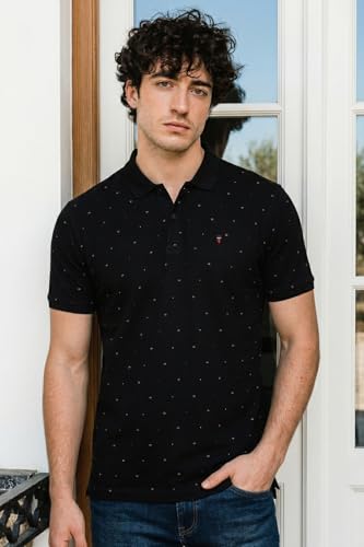 Image of Louis Philippe Men's Slim Fit Premium High-End Pique in Superior Cotton All Over Print Half Sleeve Polo Tshirt for Everyday Essentials