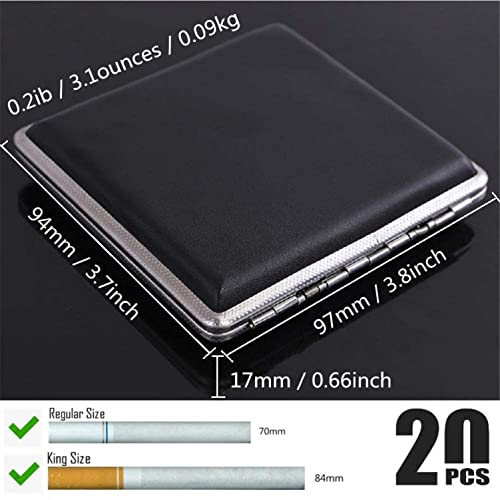 tlhaoa Cigarette Case Stylish Leather Surface Metal Box for 20 Cigarettes Cigarette Box for Men and Women Ideal Gift for Smoker 2 Boxes 84mm Regular Size(Black + Brown)
