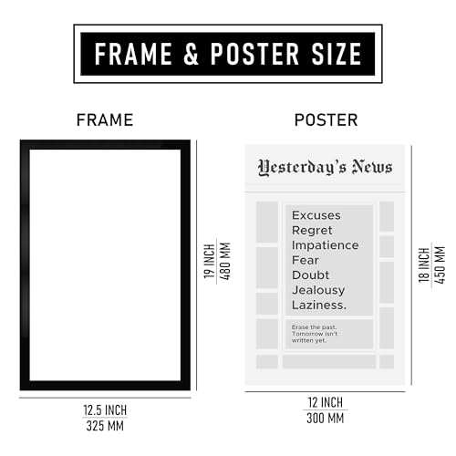 Image of CodersParadise Framed Wall Poster (12x18 Inch) | Inspirational Quote Wall Art | Minimalist Motivational Home Decor for Living Room & Office | Ready-to-Hang Display Frame (Yesterday News)