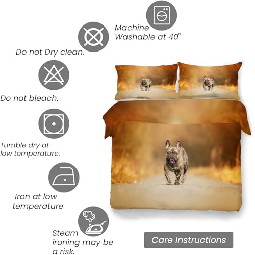 Housse couette microfibre douce bouledogue 160x200 finition fermeture éclair - 7