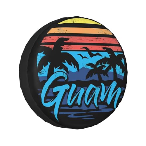 Image of Guam Island Flag Palm Trees Spare Tire Cover Weatherproof Wheel Protectors Dust-Proof Sun Protection Wheel Tire Covers Universal Fit for Truck SUV RV Camper Trailer Car Accessories 17 inch