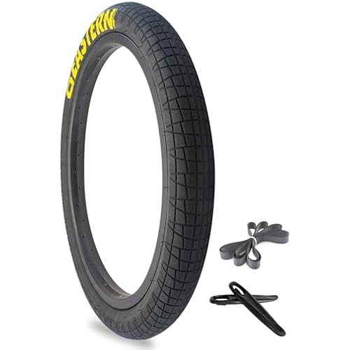 Eastern Bikes Throttle 20 inch BMX Tires Available with or Without Tubes, 2.2, 2.3 and 2.4 Inch Widths, White or Yellow Logo.