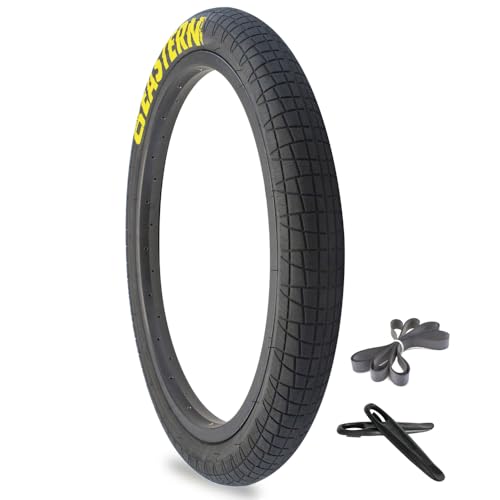 Eastern Bikes Throttle 20 inch BMX Tires Available with or Without Tubes, 2.2, 2.3 and 2.4 Inch Widths, White or Yellow Logo. (2.3" Yellow Logo, 1 Pack Without Tubes)