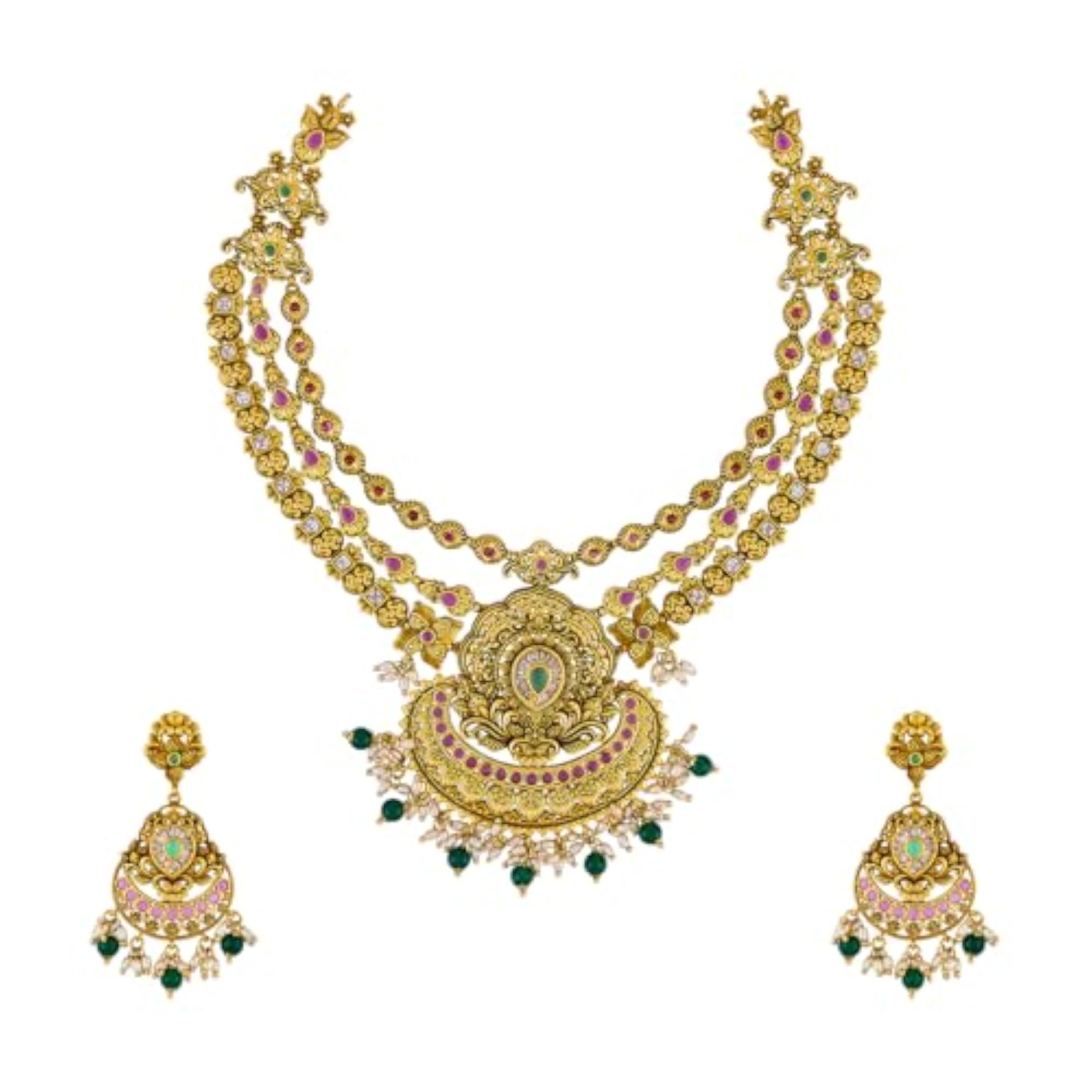 Women's Ruby-Green Gold Polished Copper Antique Necklace