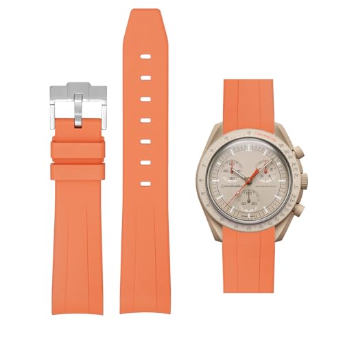 OLLREAR Correa de Repuesto Compatible con Omega x Swatch MoonSwatch, Correas Reloj de Goma Suave 20mm con Hebilla de Acero Inoxidable para Hombre y Mujer Impermeable Watch Straps, Naranja