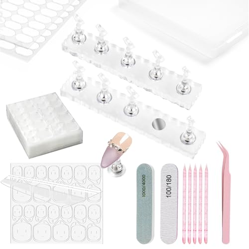 Image of Nail Stand with 480 Pcs Nails Sticky Tabs for Press On Display Practice Magnetic Fake Nail Holder for Painting,20 Sheets Nail AdhesiveTabs,Double-Sided Tape,Press On Nail kit Salon Home