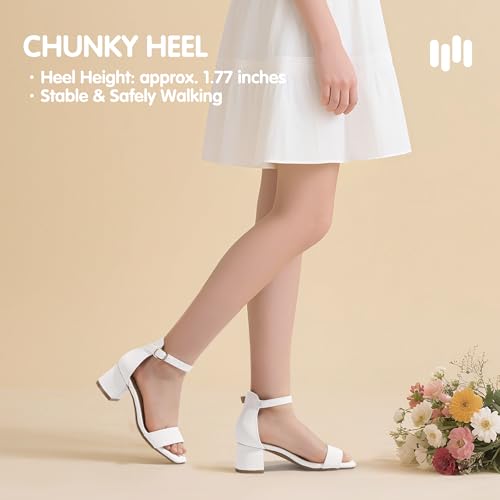 Hehainom Girls Dress Shoes Heels Sandals Little Big Kids Square-Toe Ankle Strap Wedding Party Flower Girls Shoes3