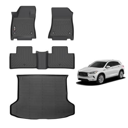 AIPOIL® Floor Mats & Cargo Liner Set for 2019-2025 Infiniti QX50 & 2022-2025 Infiniti QX55 All Weather Protection TPE Anti-Slip Automotive Full Set Custom Car Mats Accessories - Black
