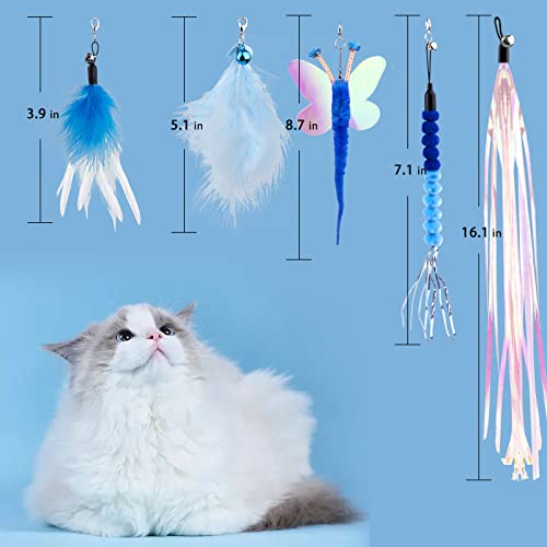 Ikoiho Cat Wand Toy For Indoor Cats 6Pcs Fairy Feather Cat Toys With Retractable Fishing Pole Replaceable Feather Attachments Dragonfly Tassel Worm With Bells Cat String Kitten Toy Gift (Blue) #TOP6
