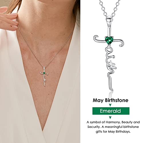 Nupdot Silver Cross Necklace For Women Girls, Sterling Silver Chain May Birthstone Faith Cross Pendant Necklaces Christmas Christian Religious Birthday Gifts For Her, With Gifts Box #TOP1