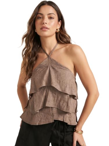 Image of Selvia Halter Neck Layered Ruffle Tops for Women Western