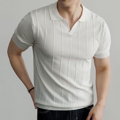 Camiseta polo tejida para hombre, cuello en V, manga corta, casual, transpirable y suave, ideal para golf miniatura 2