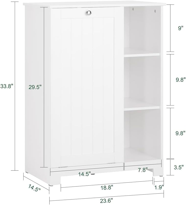 SoBuy Tilt Out Laundry Cabinet, Floor Standing Storage Cupboard with Basket Hamper Unit with Open Compartments, Bathroom White BZR105-W
