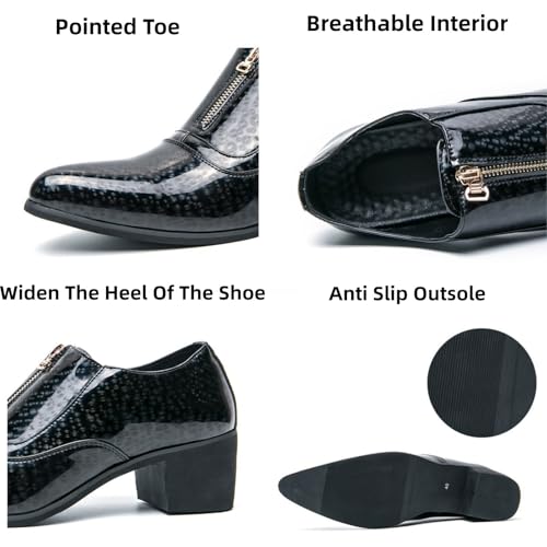 Men's Chunky Heels Patent Leather Dress Loafers with Front Zipper Luxury Wing Tip Tuxedo Formal Oxford Derby Shoes3