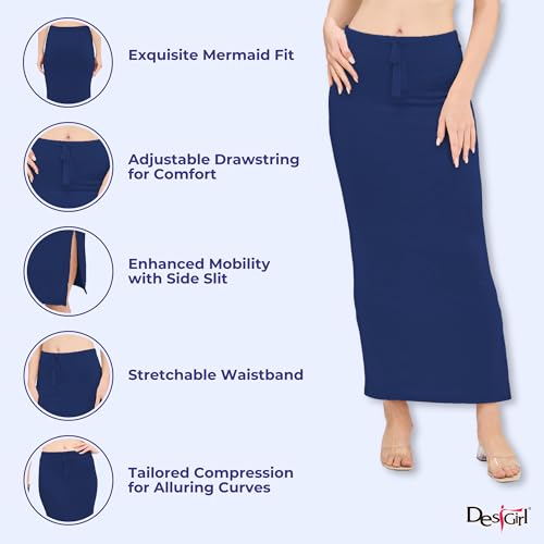 Image of DESI GIRL Satin Shimmer Stretchable Saree Shapewear Petticoat with Drawstring for Women | Mermaid fit Saree Petticoat with Side Slit for Easy Movement | Saree Shaper | Long inskirt