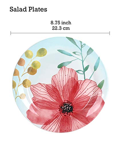 Bico Flower Carnival Ceramic Salad Plates, 8.75 Inch, Set Of 4, For Salad, Appetizer, Microwave & Dishwasher Safe #TOP1