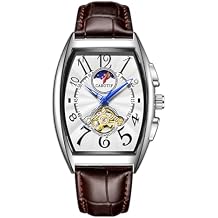 BESTKANG Mens Barrel Type Fully Automatic Self-Winding Arabic Numeral Blue Hands Leather Wrist Watch