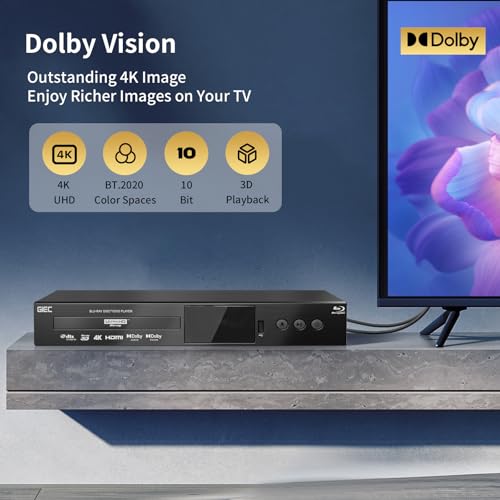 G5300 4K Ultra HD Blu Ray Player for Region A Discs 3D Blu Ray DVD Player for TV/Projector 4K HDR 10 Dual HDMI Outputs/COAXIAL/Optical/USB 3.0 by GIEC - Image 3