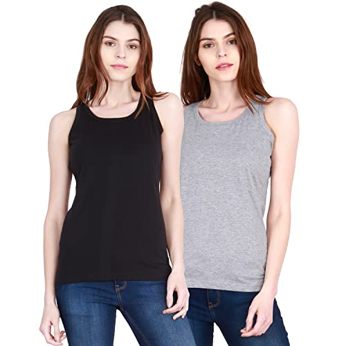 Image of FLEXIMAA Women's Cotton Plain Round Neck Sleeveless T-Shirt
