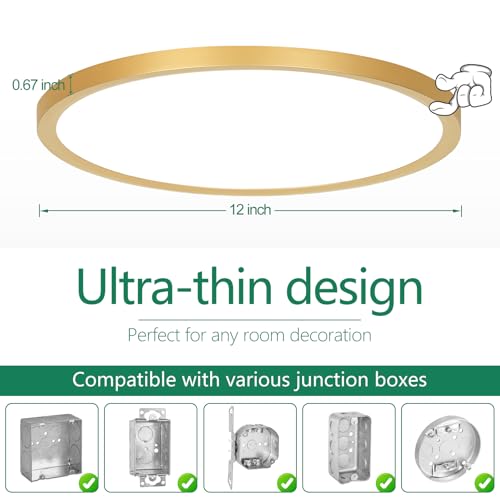 Image of Brightever 12 Inch LED Flush Mount Ceiling Light Fixture, Dimmable, 3200LM
